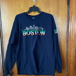 Gildan Blue Long Sleeve Boston Skyline Tee